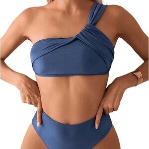 Women's One Shoulder Twist, High Waisted Bikini Size M   NWT